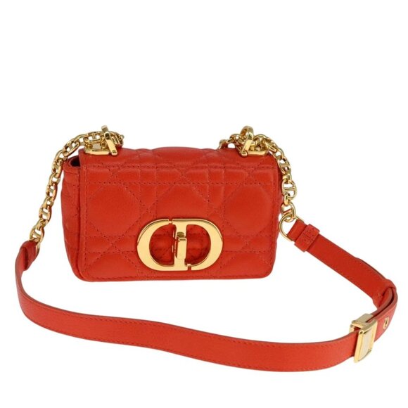 Christian Dior Caro Micro Chain Canage Shoulder Bag Leather Orange Auth 108920AM - Picture 1 of 14